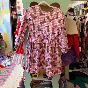 Megan Crosby Adorable pink and white cowboy boot print dress